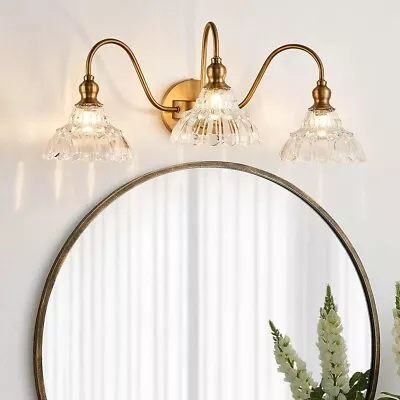 Vintage 3-Light Wall Sconce - Brass Bathroom Vanity Light Fixture • $79.99