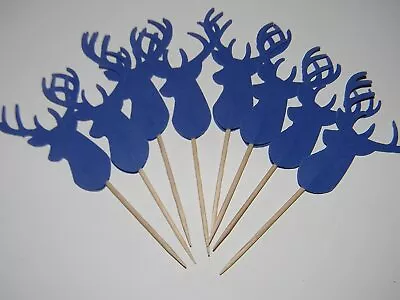 24 Navy Deer Cupcake Toppers Woodland Baby Shower Birthday Decorations  • $10.99