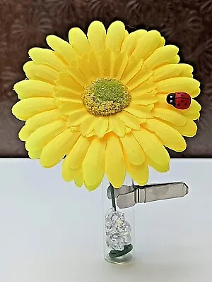 Yellow Gerbera Daisy Flower-Clip On Vase-Crystals Fits Any Car Inc VW Beetle  • $16.40