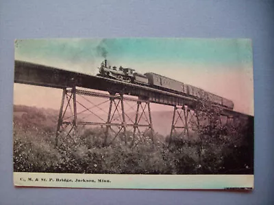 C. M. & St. P. Bridge Jackson Minnesota MN  With Train Postcard • $5.99