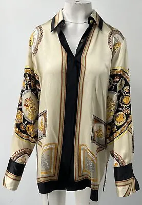 Versace Jeans Couture VINTAGE STAINED Printed Blouse Gold Medussa Buttons Sz L • $255