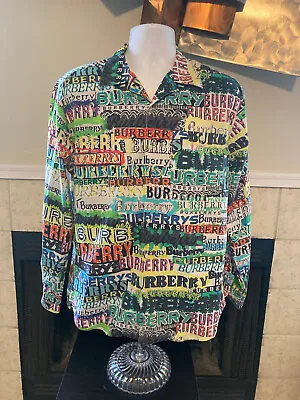 Mens Burberry London Button Up Graphic Long Sleeve Shirt Size Large • $154.98