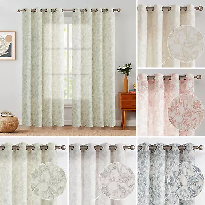 Floral Print Window Curtains Linen Treatments Drapes Grommet Top 2 Panels • $20.94