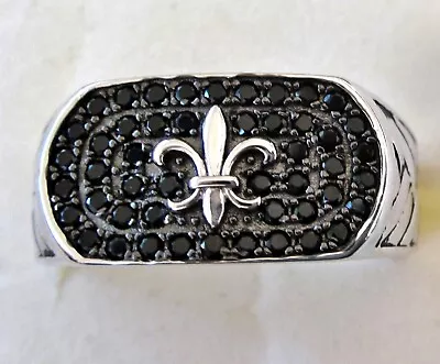 Men's Black Spinel Fleur-de-Lis Ring  / Size 13 / 925 Sterling Silver 1ct 9g • $44.99