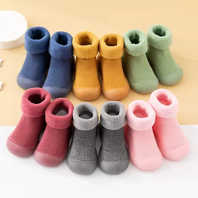 Kids Toddler Baby Boys Girls Solid Warm Knit Soft Sole Rubber Shoes Socks • $19.99