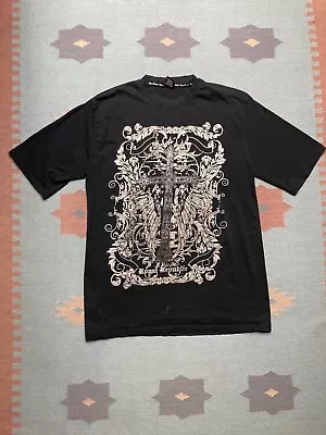 Vintage Y2k T Shirt Affliction Mma Elite Cross Cyber Goth Grunge Tribal Wings XL • $30