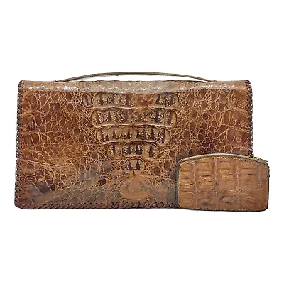 Vintage 50s 60s GENUINE ALLIGATOR Clutch Bag Handbag Coin Purse Wallet Set MCM • $249.99