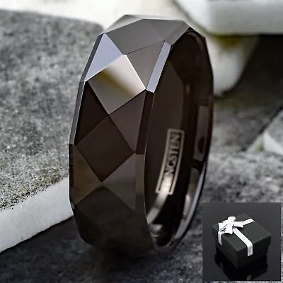 8mm Tungsten Carbide Black Multi-Faceted Wedding Band Ring Men's Jewelry • $14.99