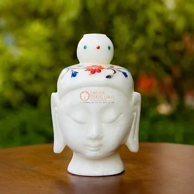 5  White Marble Collectible Meditation Inlaid Buddha Head Statue Religious Gifts • $445.50