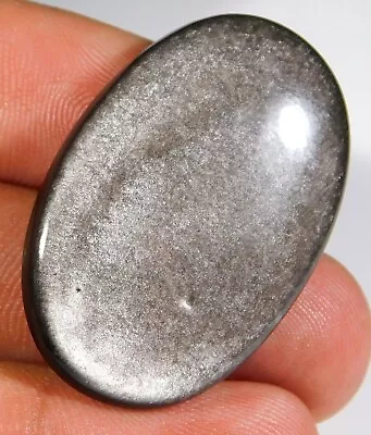 38.ct Natural Silver Sheen Fire Obsidian Oval Cabochon Jewelry Gemstone A2=237 • $12.19