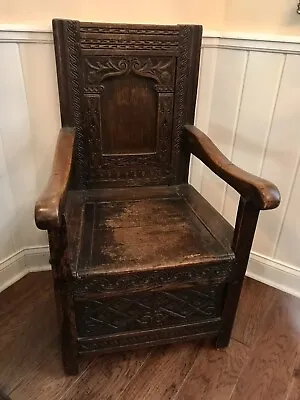 17th C. English Oak Wainscot Chair W/Box Seat  - All Original - A Real Treasure • $4800