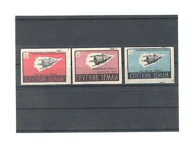 Matchbox Labels 1958 Soviet Russia 3 Pc Space Earth Sputnik Propaganda • $5