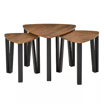 HOMCOM 3 PCs Nesting Table Coffee Table  Set MDF Living Room Furniture Walnut • £43.99