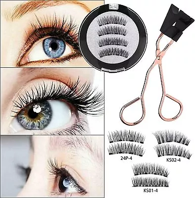 4pcs 3D Double Magnetic Fake Eyelashes No Glue Reusable Fake False Eye Lashes UK • £1.99