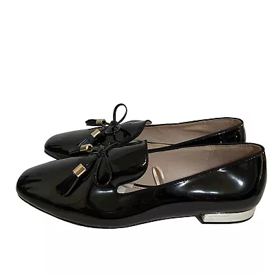 Zara Basic Black Patent Leather Slip On Shoes Flats Tasseled Bows Size 38/75 • $27.50