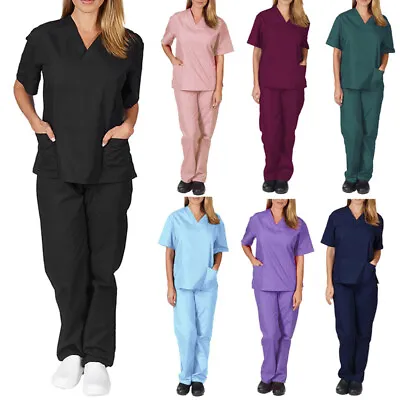 £11.63 • Buy 2Pcs/Set Medical Women Nursing Scrub Suit Nurse Uniform T-Shirt Tops Pants Set