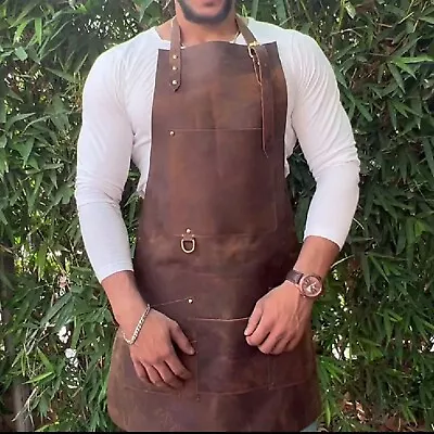 Leather Retro Canvas Work Shop Apron For Men/Women With Pockets Leather Strap • $50.99