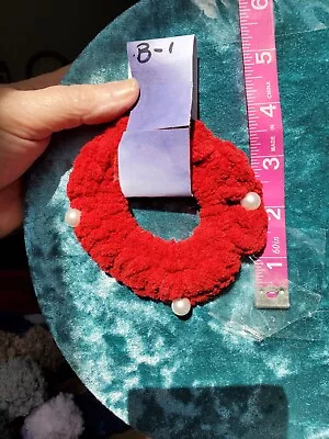 Handmade Velvet Crochet Hair Scrunchie Red. White Pins Not Included.  • $8