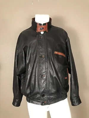 Italian Designer Men's Leather Bomber Motorcycle Jacket Marco Valentino Sz L • $76.50