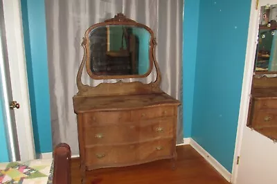 Antique Quarter Sawn Oak Serpentine Dresser Cabinet W/ Mirror Needs Restore#2311 • $400