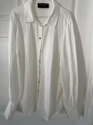 Decjuba Long Sleeve Shirt White Size 14 Gold Buttons Like New • $35