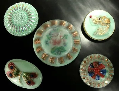 Collection Of 5 Czech Vaseline Glass Buttons #P229 - 27 Mm-41 Mm - Hand Painted • $21.99