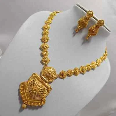 $24.49 • Buy Bollywood Bridal 22K Gold Plated Indian Choker Necklace Jhumka Earrings Jewelry