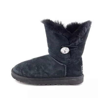 UGG Bailey Button Bling Swarovski Winter Boots Womens Size 7 Black Sheepskin • $65