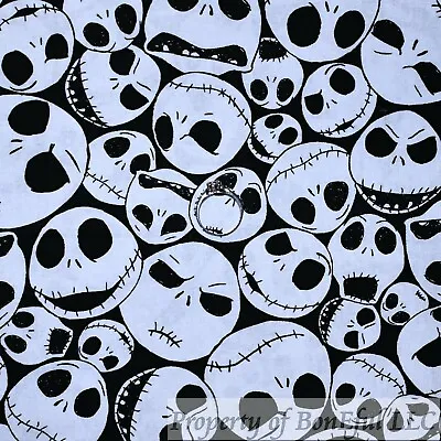 $0.65 • Buy BonEful Fabric Cotton Quilt White Disney Jack Skellington Face Skeleton US SCRAP