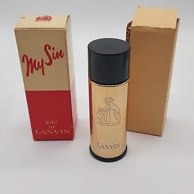 Vintage Lanvin My Sin Eau De Perfume 1 1/3 Oz Gold Tone Splash Bottle Rare W Box • $49.95