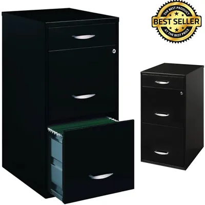 18 3 Drawer Metal Vertical File Cabinet Office Home Storage Organizer File Black • $61.85