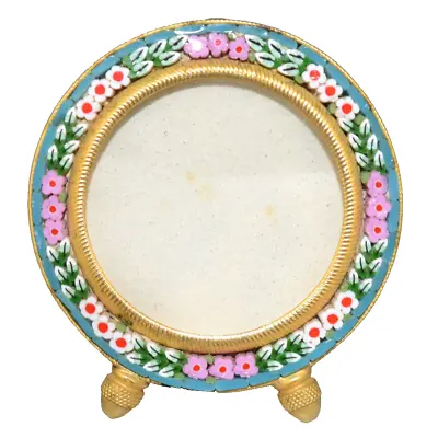 Vintage Micro Mosaic Small 1.5 Inch Diameter Photo Frame From Italy Pastel Color • $75