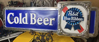 Pabst Blue Ribbon Cold Beer Plastic Beer Sign Bar Mancave 40”x14” • $285