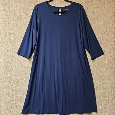 J Jill Wearever Collection Shift Dress XL Navy Blue Stretch Midi 3/4 Sleeve  • $29.95