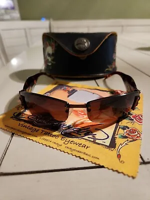 Ed Hardy Sunglasses Ehs020 Cocoa Skull Rose Optical - Slightly Used • $59