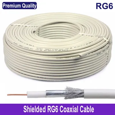 RG6 Coaxial TV Aerial Cable Satellite Freesat Digital TV Coax Lead 10M 50M 100M • £3.94