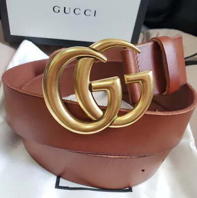 Unisex Brown Leather Gucci Belt Authentic Size 90cm 30/32 • $259