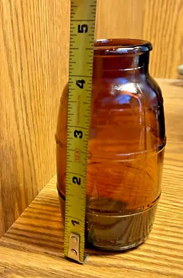 Vintage Barrel Shaped Glass Bottle Brown Beer Big Mouth Bottle C1972  Free Ship • $9.99