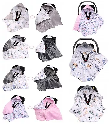 Baby Car Seat Hooded Blanket Double-sided Snuggle Swaddle Wrap Soft Cotton • £19.99