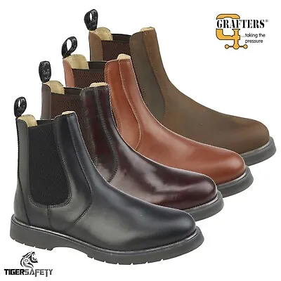 Grafters M186 Mens High Quality Leather Pull On Chelsea Dealer Boots Ankle Boots • £41.80