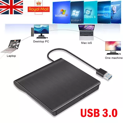 £15.99 • Buy External USB 3.0 DVD RW Drive CD DVD Rewriter Reader Pre-record Windows Mac OS
