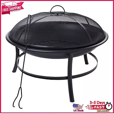 26  Round Iron Outdoor Wood Burning Fire Pit For Patio Backyard Garden • $29.48