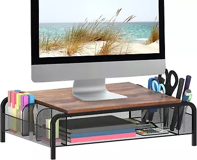 Metal Desk Monitor Stand Riser With Organizer Drawer Rustic Monitor Riser For C • $34.88