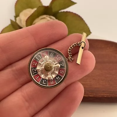 Vintage ~ Signed Austria ~ Working Roulette Wheel ~ Tie Tack Lapel Pin Brooch • $32