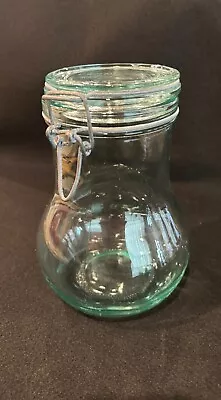 Vintage Hermetic 7 1/2 Inch Tall Hinged Glass Jar Green Tint Made In Italy • $20