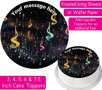 Musical Notes Edible Wafer & Icing Personalised Cake Toppers Bday Party Decor • £2.25