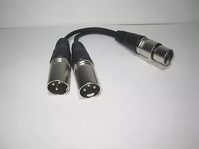 2 X CABLES  3Pin XLR Female Jack To Dual Male Plug Y Splitter Adapter Cord • £11.99