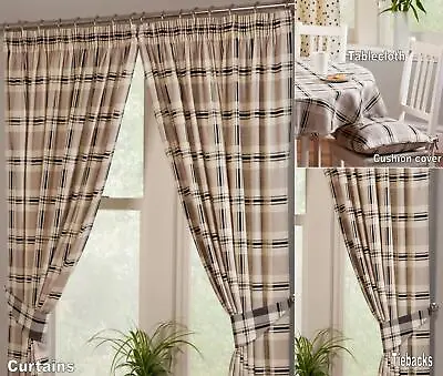 1 PAIR OF GINGHAM TARTAN CHECK KITCHEN CURTAINS  ~ 3 Colours & Accessories • £20.99