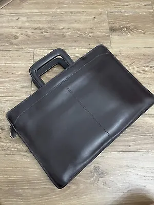 Brown Leather Attache Folder Briefcase Document Bag Hiding Handles • $78