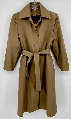 Vintage Belted Trench Coat Women Size 10 Wool Blend Plaid Removable Liner Beige • $24.99